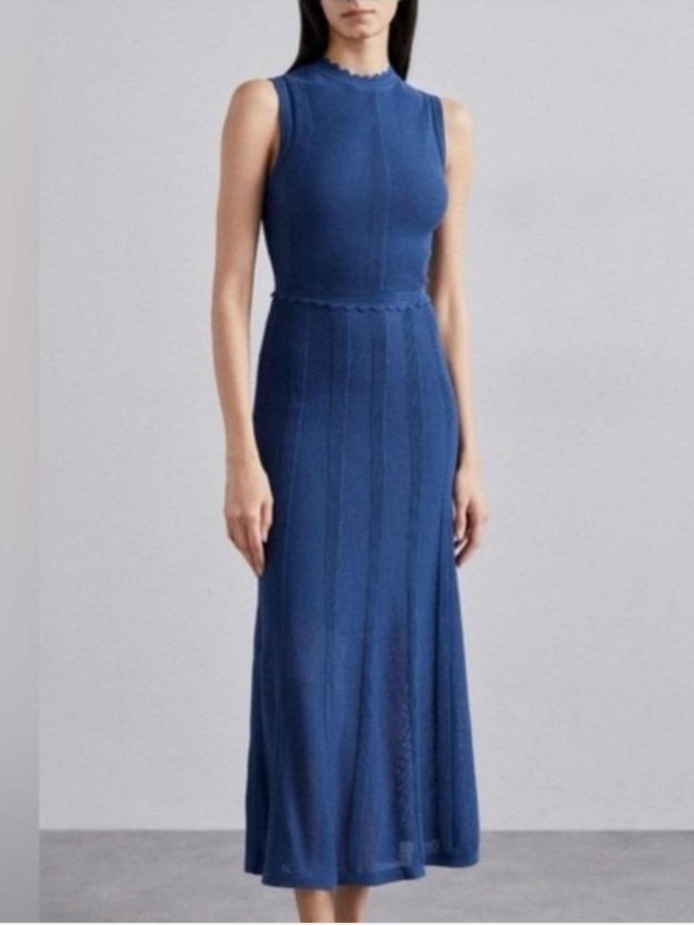 The Kooples Romantic net $445 Long Royal Blue Open Work Knit Dress Minimalist